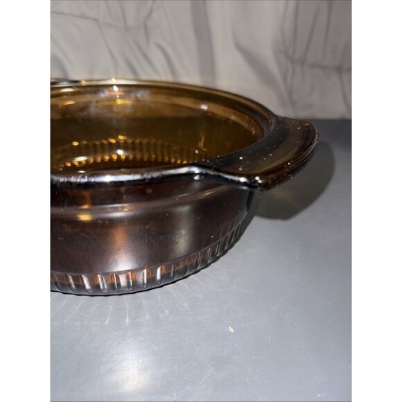 Vintage Anchor Hocking 2 qt Amber Glass Ribbed Casserole Dish 1438 NO LID - Picture 12 of 16